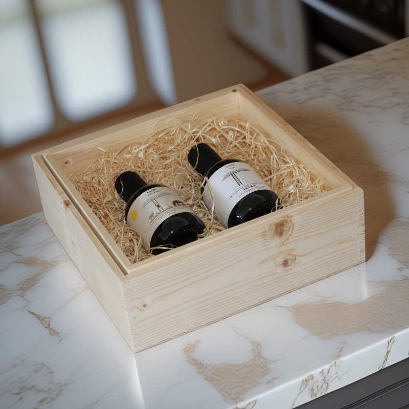 Geschenkbox aus Holz mit Olivenöl